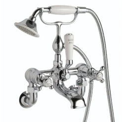 Butler & Rose Caledonia Crosshead Wall Mounted Bath Shower Mixer With Handset Kit - Chrome