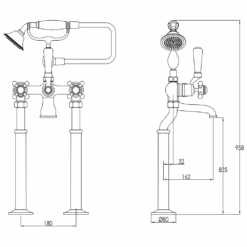 Butler & Rose Caledonia Crosshead Floorstanding Bath Shower Mixer With Shower Kit - Nickel 9 Butler & Rose Caledonia Crosshead Floorstanding Bath Shower Mixer With Shower Kit - Nickel -Vado Sale Store butler rose caledonia floor bath shower mixer tech
