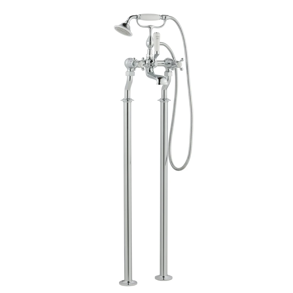 Butler & Rose Caledonia Crosshead Floorstanding Bath Shower Mixer With Shower Kit - Nickel 4 Butler & Rose Caledonia Crosshead Floorstanding Bath Shower Mixer With Shower Kit - Nickel - Image 2