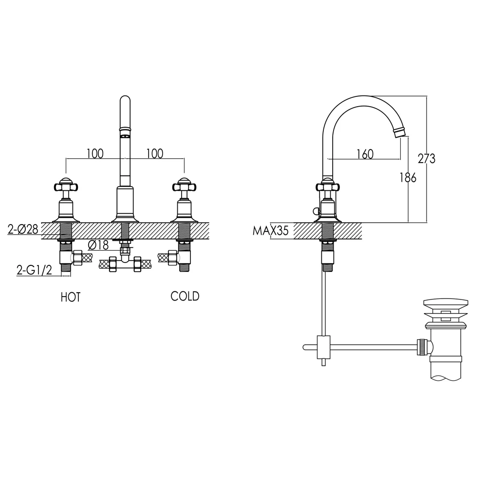 Butler & Rose Caledonia Pinch 3 Hole Basin Mixer - Chrome 5 Butler & Rose Caledonia Pinch 3 Hole Basin Mixer - Chrome - Image 3