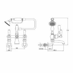 Butler & Rose Caledonia Lever Wall Mounted Bath Mixer With Shower Handset - Nickel -Vado Sale Store butler rose caledonia wall bath shower mixer tech