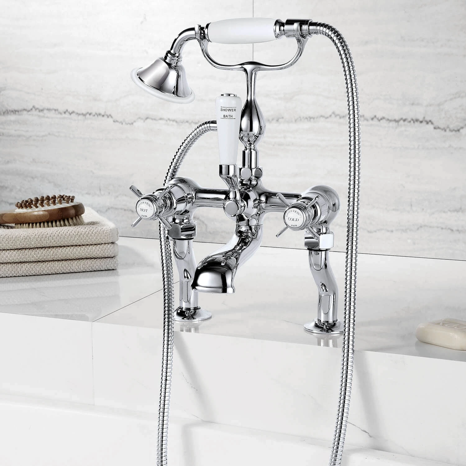 Butler & Rose Caledonia Pinch Bath Shower Mixer With Shower Kit - Chrome 3 Butler & Rose Caledonia Pinch Bath Shower Mixer With Shower Kit - Chrome
