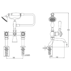 Butler & Rose Caledonia Pinch Bath Shower Mixer With Shower Kit - Chrome 13 Butler & Rose Caledonia Pinch Bath Shower Mixer With Shower Kit - Chrome -Vado Sale Store butler rose pinch deck bath shower mixer kit tech