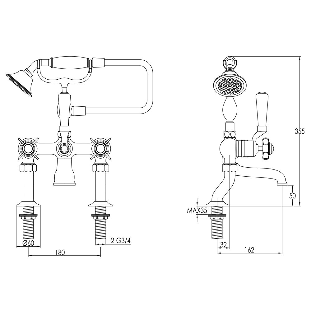 Butler & Rose Caledonia Pinch Bath Shower Mixer With Shower Kit - Chrome 8 Butler & Rose Caledonia Pinch Bath Shower Mixer With Shower Kit - Chrome - Image 6