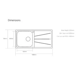 Caple Blaze 1 Bowl Satin Stainless Steel Sink & Waste Kit With Left Hand Drainer - 1000 X 500mm 7 Caple Blaze 1 Bowl Satin Stainless Steel Sink & Waste Kit With Left Hand Drainer - 1000 X 500mm -Vado Sale Store bz100 tech