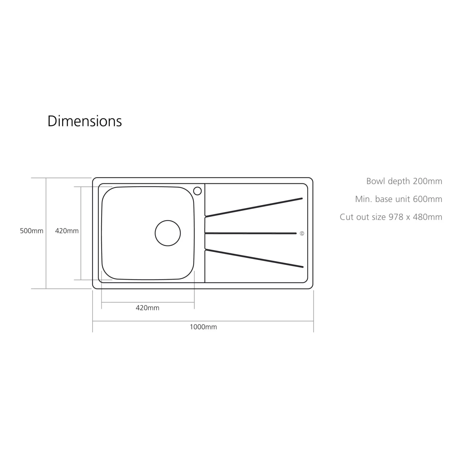 Caple Blaze 1 Bowl Satin Stainless Steel Sink & Waste Kit With Left Hand Drainer - 1000 X 500mm 5 Caple Blaze 1 Bowl Satin Stainless Steel Sink & Waste Kit With Left Hand Drainer - 1000 X 500mm - Image 3