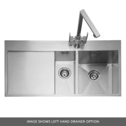 Caple Cubit 1.5 Bowl Satin Stainless Steel Sink & Waste Kit With Right Hand Drainer - 1000 X 520mm 9 Caple Cubit 1.5 Bowl Satin Stainless Steel Sink & Waste Kit With Right Hand Drainer - 1000 X 520mm -Vado Sale Store caple cubit 1.5 sink 1500x520 left banner