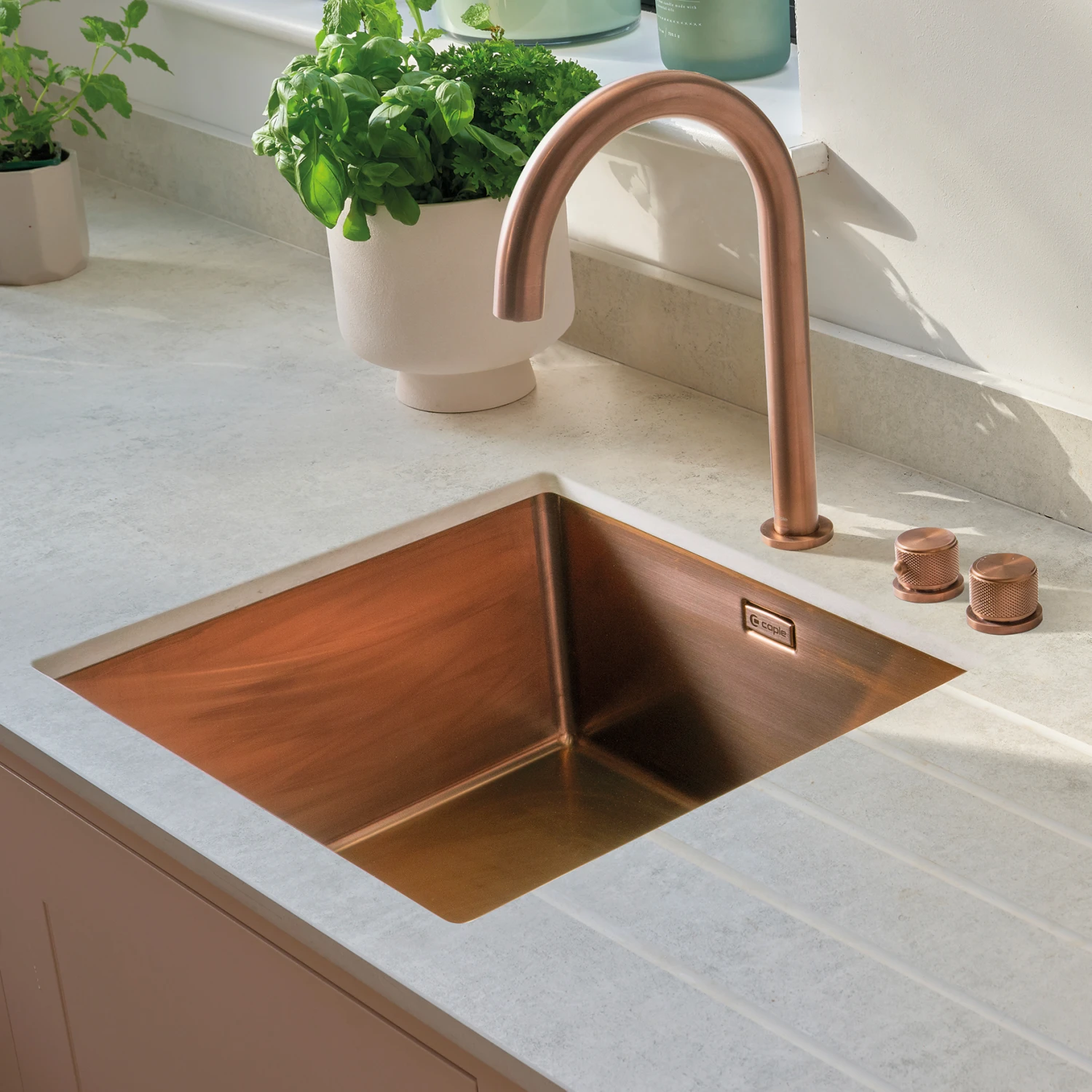 Caple Mode 1 Bowl Inset Or Undermount Copper Brushed Stainless Steel Sink & Waste Kit - 490 X 440mm 4 Caple Mode 1 Bowl Inset Or Undermount Copper Brushed Stainless Steel Sink & Waste Kit - 490 X 440mm - Image 2