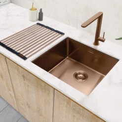 Caple Mode 1 Bowl Inset Or Undermount Copper Brushed Stainless Steel Sink & Waste Kit - 490 X 440mm 11 Caple Mode 1 Bowl Inset Or Undermount Copper Brushed Stainless Steel Sink & Waste Kit - 490 X 440mm -Vado Sale Store caple mode 1 bowl sopper stainless steel kitchen sink lifestyle 3