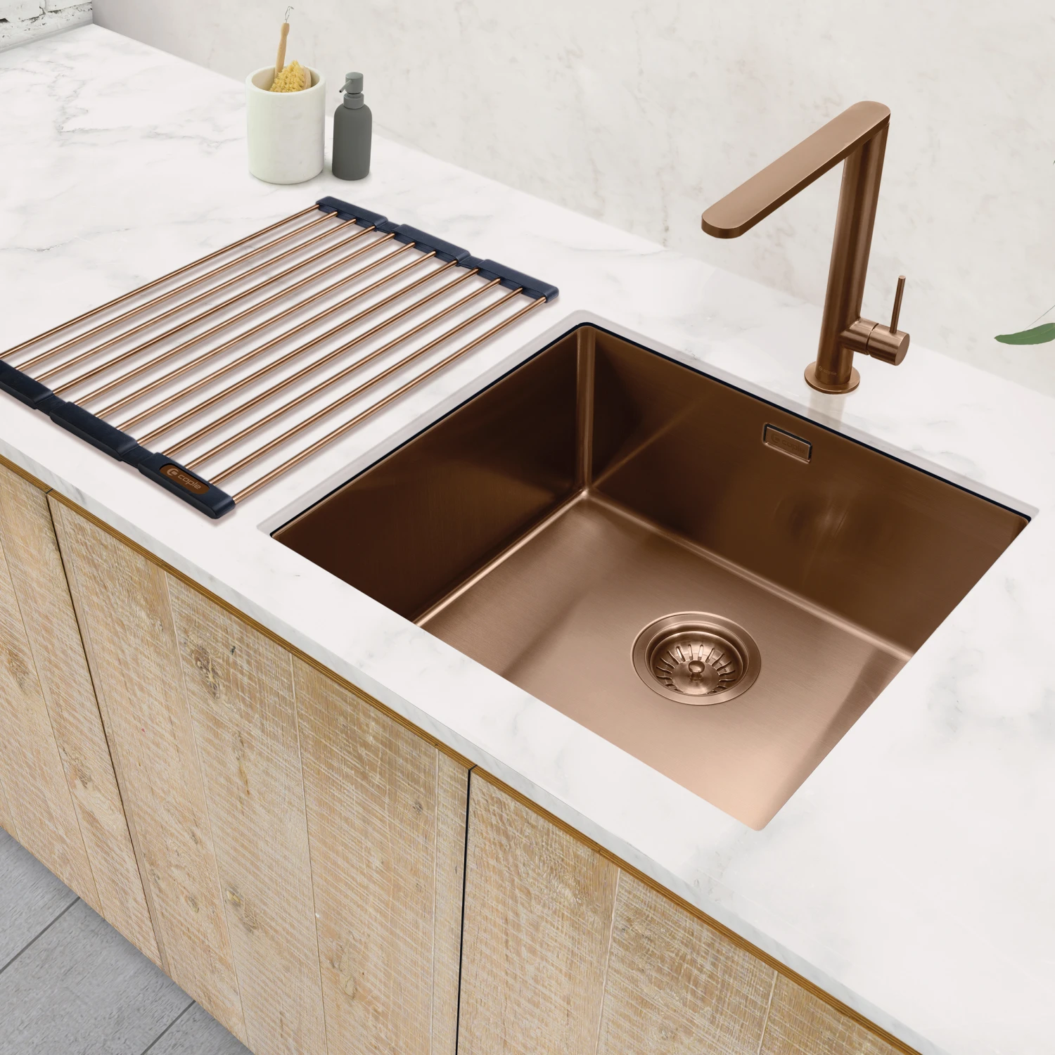 Caple Mode 1 Bowl Inset Or Undermount Copper Brushed Stainless Steel Sink & Waste Kit - 490 X 440mm 5 Caple Mode 1 Bowl Inset Or Undermount Copper Brushed Stainless Steel Sink & Waste Kit - 490 X 440mm - Image 3