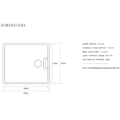Caple Single Bowl White Ceramic Belfast Sink With Weir Overflow - 595 X 455mm 9 Caple Single Bowl White Ceramic Belfast Sink With Weir Overflow - 595 X 455mm -Vado Sale Store caple single bowl belfast sink weir overflow tech drawing