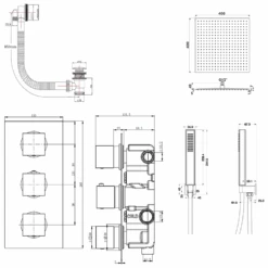 Carter Concealed Shower Valve, Fixed Shower Head, Handset & Overflow Bath Filler - 180mm Arm -Vado Sale Store carter shower valve head handset overflow filler kit tech v2