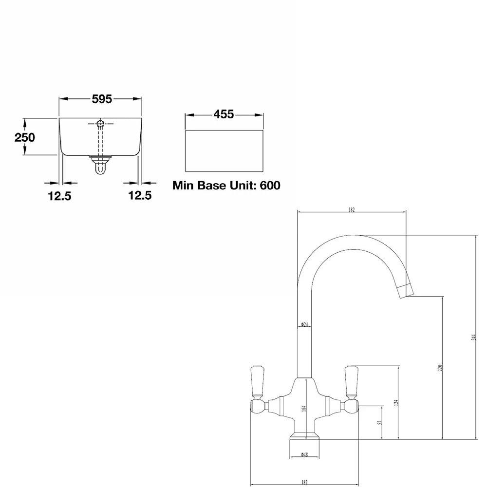 Rangemaster Classic Belfast 1 Bowl White Fireclay Ceramic Sink & Waste And Butler & Rose Victoria Traditional Mono Kitchen Mixer Tap 8 Rangemaster Classic Belfast 1 Bowl White Fireclay Ceramic Sink & Waste And Butler & Rose Victoria Traditional Mono Kitchen Mixer Tap - Image 6