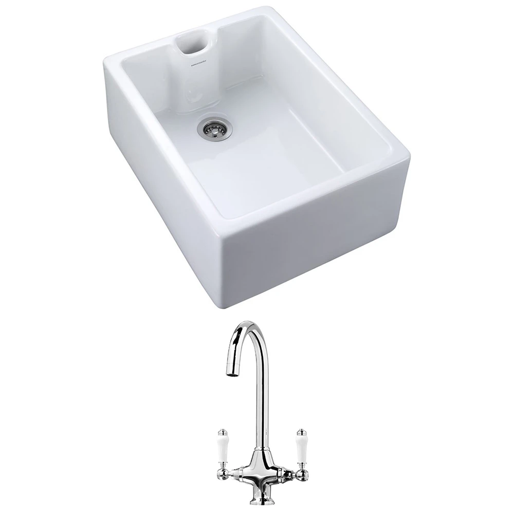 Rangemaster Classic Belfast 1 Bowl White Fireclay Ceramic Sink & Waste And Butler & Rose Victoria Traditional Mono Kitchen Mixer Tap 3 Rangemaster Classic Belfast 1 Bowl White Fireclay Ceramic Sink & Waste And Butler & Rose Victoria Traditional Mono Kitchen Mixer Tap
