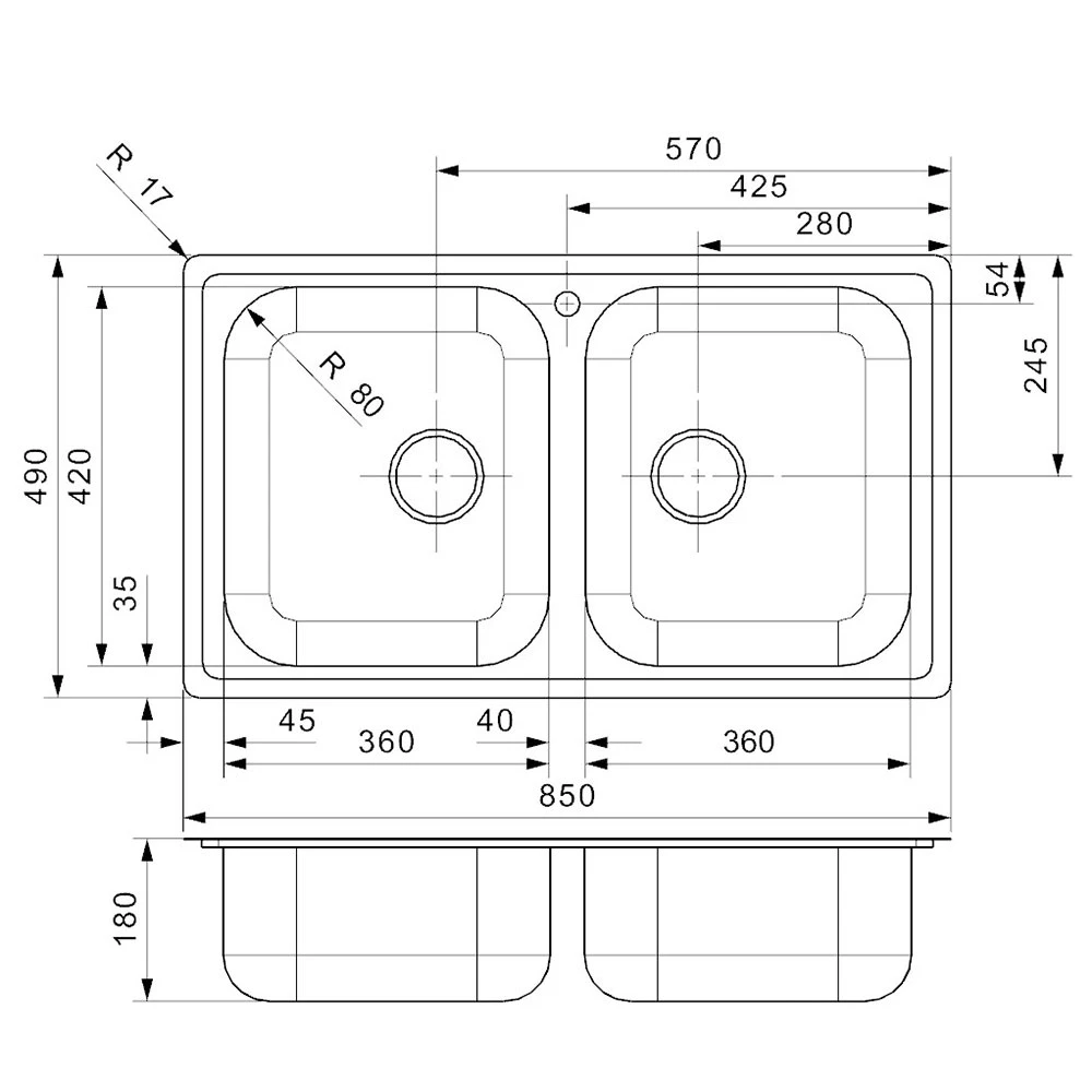 Reginox Centurio Double Bowl Stainless Steel Undermount Or Flush Kitchen Sink & Waste - 850 X 490mm 4 Reginox Centurio Double Bowl Stainless Steel Undermount Or Flush Kitchen Sink & Waste - 850 X 490mm - Image 2