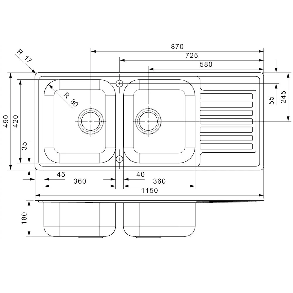 Reginox Centurio Reversible Double Bowl Stainless Steel Kitchen Sink With Drainer & Waste - 1150 X 490mm 4 Reginox Centurio Reversible Double Bowl Stainless Steel Kitchen Sink With Drainer & Waste - 1150 X 490mm - Image 2