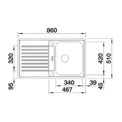 Blanco Classic Pro 45 S-IF Compact 1 Bowl Satin Polish Stainless Steel Kitchen Sink & Waste With Reversible Drainer - 860 X 510mm 9 Blanco Classic Pro 45 S-IF Compact 1 Bowl Satin Polish Stainless Steel Kitchen Sink & Waste With Reversible Drainer - 860 X 510mm -Vado Sale Store classic pro 45 s if line drawing top view