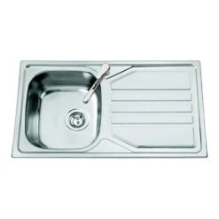 Clearwater Okio Single Bowl Satin Stainless Steel Sink & Waste With Reversible Drainer - 860 X 500mm