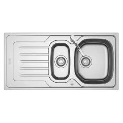 Clearwater Bolero 1.5 Bowls Satin Stainless Steel Sink & Waste - 1000 X 500mm