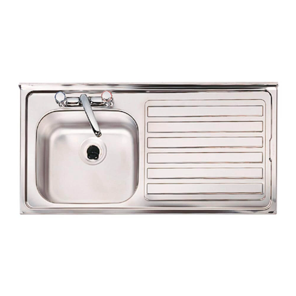 Clearwater Contract 1 Bowl 0.9mm Stainless Steel Sink With 2 Tap Holes And Right Hand Drainer - 940 X 485mm 4 Clearwater Contract 1 Bowl 0.9mm Stainless Steel Sink With 2 Tap Holes And Right Hand Drainer - 940 X 485mm - Image 2