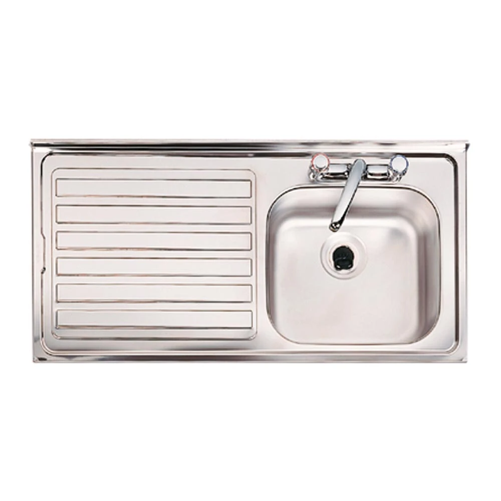 Clearwater Contract 1 Bowl 0.9mm Stainless Steel Sink With 2 Tap Holes And Right Hand Drainer - 940 X 485mm 3 Clearwater Contract 1 Bowl 0.9mm Stainless Steel Sink With 2 Tap Holes And Right Hand Drainer - 940 X 485mm