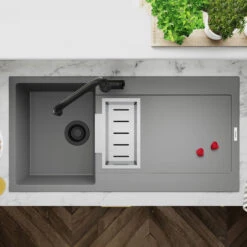 Clearwater Carina 1.5 Bowl Mocha Granite Composite Sink & Matt Black Waste With Reversible Drainer - 1000 X 500mm