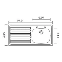 Clearwater Contract Inset 1 Bowl 0.7mm Stainless Steel Sink With 2 Tap Holes And Left Hand Drainer - 940 X 485mm -Vado Sale Store clearwater contract100 2 tech