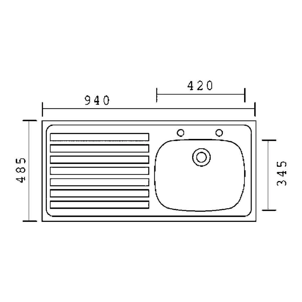 Clearwater Contract 1 Bowl 0.9mm Stainless Steel Sink With 2 Tap Holes And Right Hand Drainer - 940 X 485mm 5 Clearwater Contract 1 Bowl 0.9mm Stainless Steel Sink With 2 Tap Holes And Right Hand Drainer - 940 X 485mm - Image 3