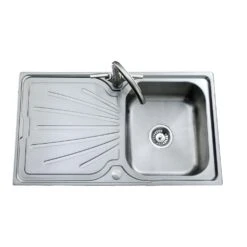 Clearwater Deep Blue Compact Single Bowl Brushed Stainless Steel Sink & Waste With Reversible Drainer - 800 X 500mm