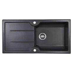 Thomas Denby Harmony XL 1 Bowl Basalt Satin Ceramic Kitchen Sink & Matt Black Presto Automatic Waste With Reversible Drainer - 1000 X 500mm -Vado Sale Store clearwater harmony xl basalt ceramic sink cutout