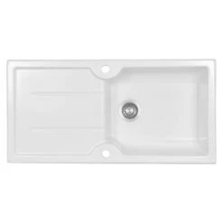 Thomas Denby Harmony XL 1 Bowl Basalt Satin Ceramic Kitchen Sink & Matt Black Presto Automatic Waste With Reversible Drainer - 1000 X 500mm -Vado Sale Store clearwater harmony xl white ceramic sink cutout