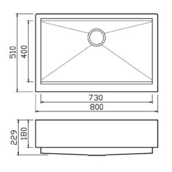 Clearwater Infinity Smart Butler Large Single Bowl Brushed Stainless Steel Kitchen Sink & Waste - 800 X 510mm -Vado Sale Store clearwater infinity smart stainless steel belfast sink tech drawing ins002