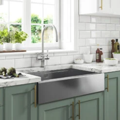 Clearwater Infinity Smart Butler Large Single Bowl Brushed Stainless Steel Kitchen Sink & Waste - 800 X 510mm -Vado Sale Store clearwater infintiy smart butler large 1 bowl stainless steel sink lifestyle