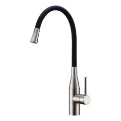 Clearwater Morpho Mono Kitchen Mixer With 'Flex & Stay' Spout - Brushed Nickel & White Hose
