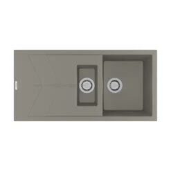 Clearwater Rio 1.5 Bowl Nero Granite Composite Sink & Regency Copper Waste With Reversible Drainer - 1000 X 500mm -Vado Sale Store clearwater rio 1 5 bowl concrete granite sink 1000x5000mm cutout update