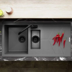 Clearwater Rio 1.5 Bowl Nero Granite Composite Sink & Regency Copper Waste With Reversible Drainer - 1000 X 500mm