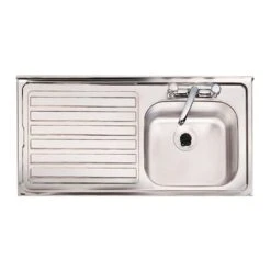 Clearwater Contract Inset 1 Bowl 0.7mm Stainless Steel Sink With 2 Tap Holes And Left Hand Drainer - 940 X 485mm