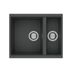 Clearwater Siena 1.5 Bowl Poppy Granite Composite Inset Or Undermount Kitchen Sink & Artisan Brass Waste - 555 X 460mm -Vado Sale Store clearwater siena 1 5 bowl basalt sink cutout v2