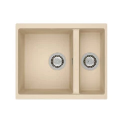 Clearwater Siena 1.5 Bowl Poppy Granite Composite Inset Or Undermount Kitchen Sink & Artisan Brass Waste - 555 X 460mm -Vado Sale Store clearwater siena 1 5 bowl moonstone sink cutout v2