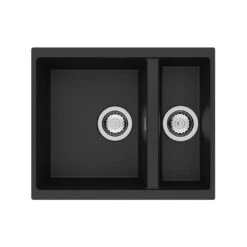 Clearwater Siena 1.5 Bowl Poppy Granite Composite Inset Or Undermount Kitchen Sink & Artisan Brass Waste - 555 X 460mm -Vado Sale Store clearwater siena 1 5 bowl nero sink cutout v2