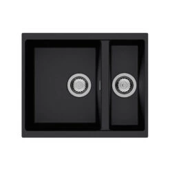Clearwater Siena 1.5 Bowl Poppy Granite Composite Inset Or Undermount Kitchen Sink & Artisan Brass Waste - 555 X 460mm -Vado Sale Store clearwater siena 1 5 bowl onyx sink cutout v2