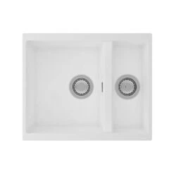 Clearwater Siena 1.5 Bowl Poppy Granite Composite Inset Or Undermount Kitchen Sink & Artisan Brass Waste - 555 X 460mm -Vado Sale Store clearwater siena 1 5 bowl polar sink cutout v2