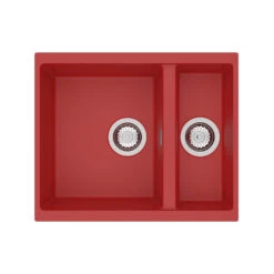 Clearwater Siena 1.5 Bowl Poppy Granite Composite Inset Or Undermount Kitchen Sink & Artisan Brass Waste - 555 X 460mm -Vado Sale Store clearwater siena 1 5 bowl poppy sink cutout v2