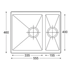 Clearwater Siena 1.5 Bowl Poppy Granite Composite Inset Or Undermount Kitchen Sink & Artisan Brass Waste - 555 X 460mm -Vado Sale Store clearwater siena 1 5 bowl sink tech drawing
