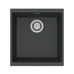 Clearwater Siena 1 Bowl Mocha Granite Composite Inset Or Undermount Kitchen Sink & Matt Black Waste - 430 X 460mm -Vado Sale Store clearwater siena 400 basalt sink cutout