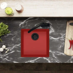 Clearwater Siena 1 Bowl Mocha Granite Composite Inset Or Undermount Kitchen Sink & Matt Black Waste - 430 X 460mm