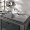 Clearwater Sonnet White Ceramic Single Bowl Sink With Reversible Drainer - 850 X 500mm -Vado Sale Store clearwater so1b lifestyle