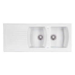 Clearwater Sonnet White Ceramic Double Bowl Sink With Reversible Drainer - 1200 X 500mm