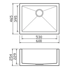 Clearwater Belfast Brushed Stainless Steel Kitchen Sink & Waste - 600 X 465mm -Vado Sale Store clearwater stainless steel belfast sink tech drawing