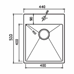 Clearwater Urban 1 Bowl Brushed Stainless Steel Kitchen Sink & Waste Kit - 440 X 510mm -Vado Sale Store clearwater urban 440 stainless steel kitchen sink technical drawing